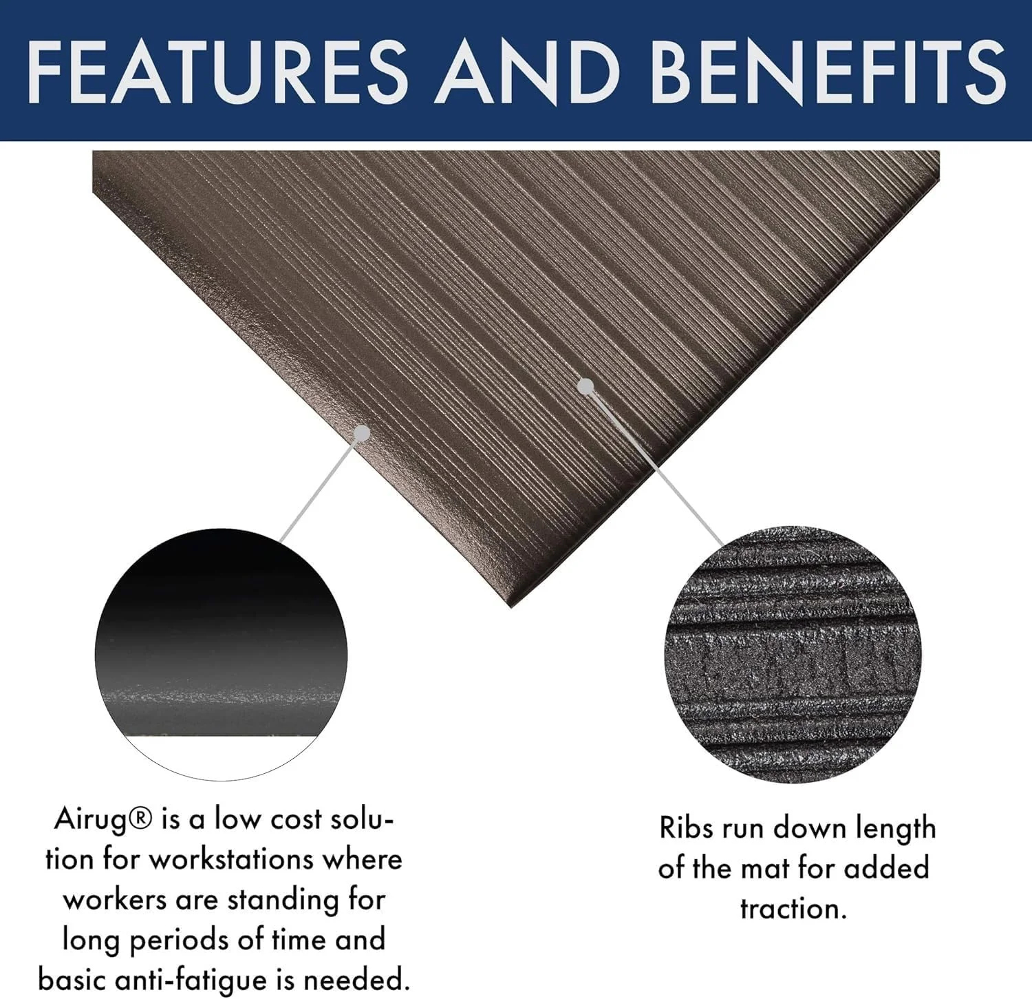 Notrax 410 Airug 4' x 60' x 3/8" Anti Fatigue Mat, Enhanced Slip Resistance with Beveled Edges and Ribbed Surface, Ideal for Industrial and Commercial Workplaces, Gray, 410R0348GY Ribbed Surface 4' x 60' x 3/8" Grey - Image 5