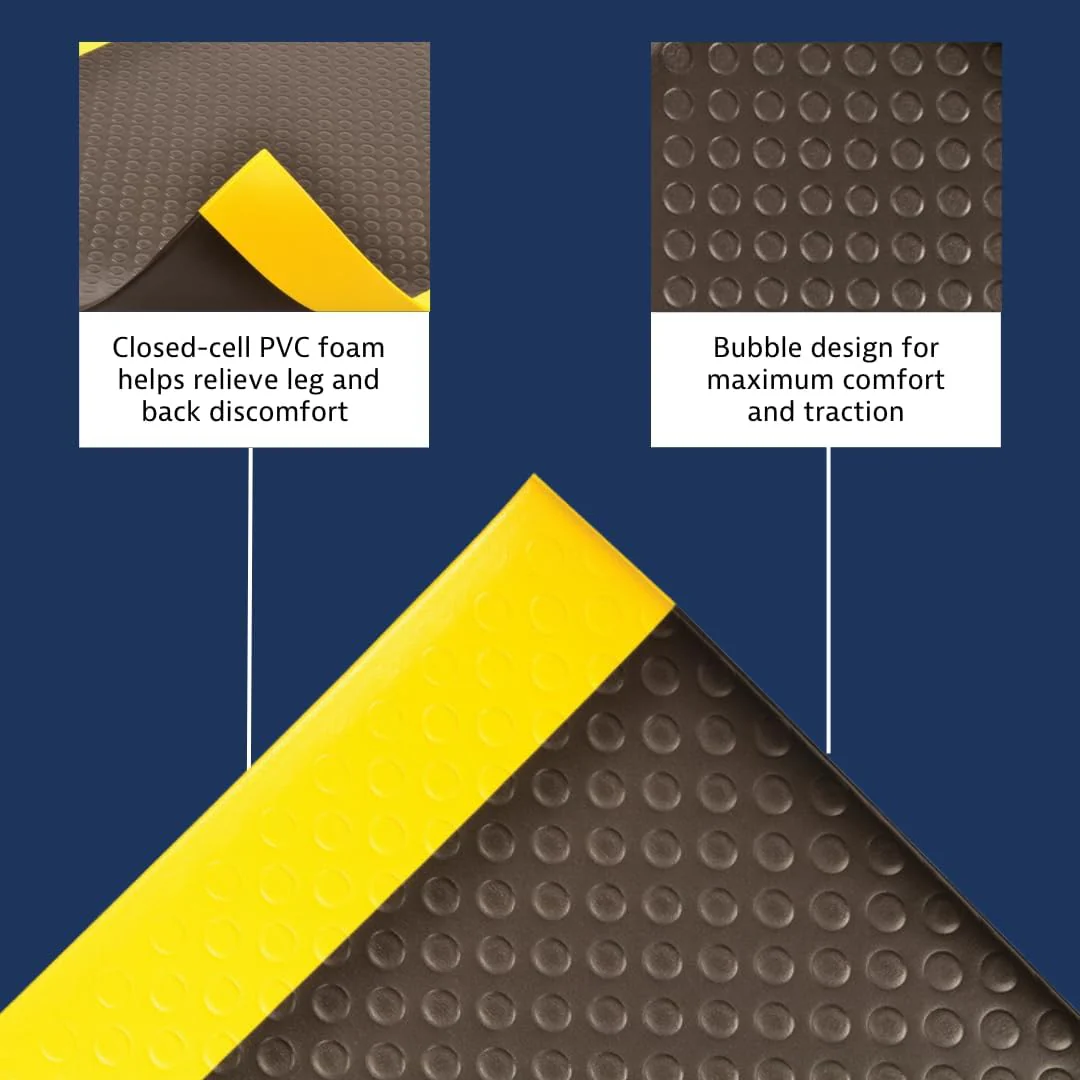 Notrax 417 Bubble Sof-Tred with Dyna-Shield 3' x 5' x 1/2" Anti Fatigue Mat, Slip Resistant Bubble Textured Surface, Ideal for Industrial and Commercial Workplaces, Black/Yellow, 417S0035BY Black/Yellow 3' x 5' x 1/2" Bubble Textured Surface - Image 6