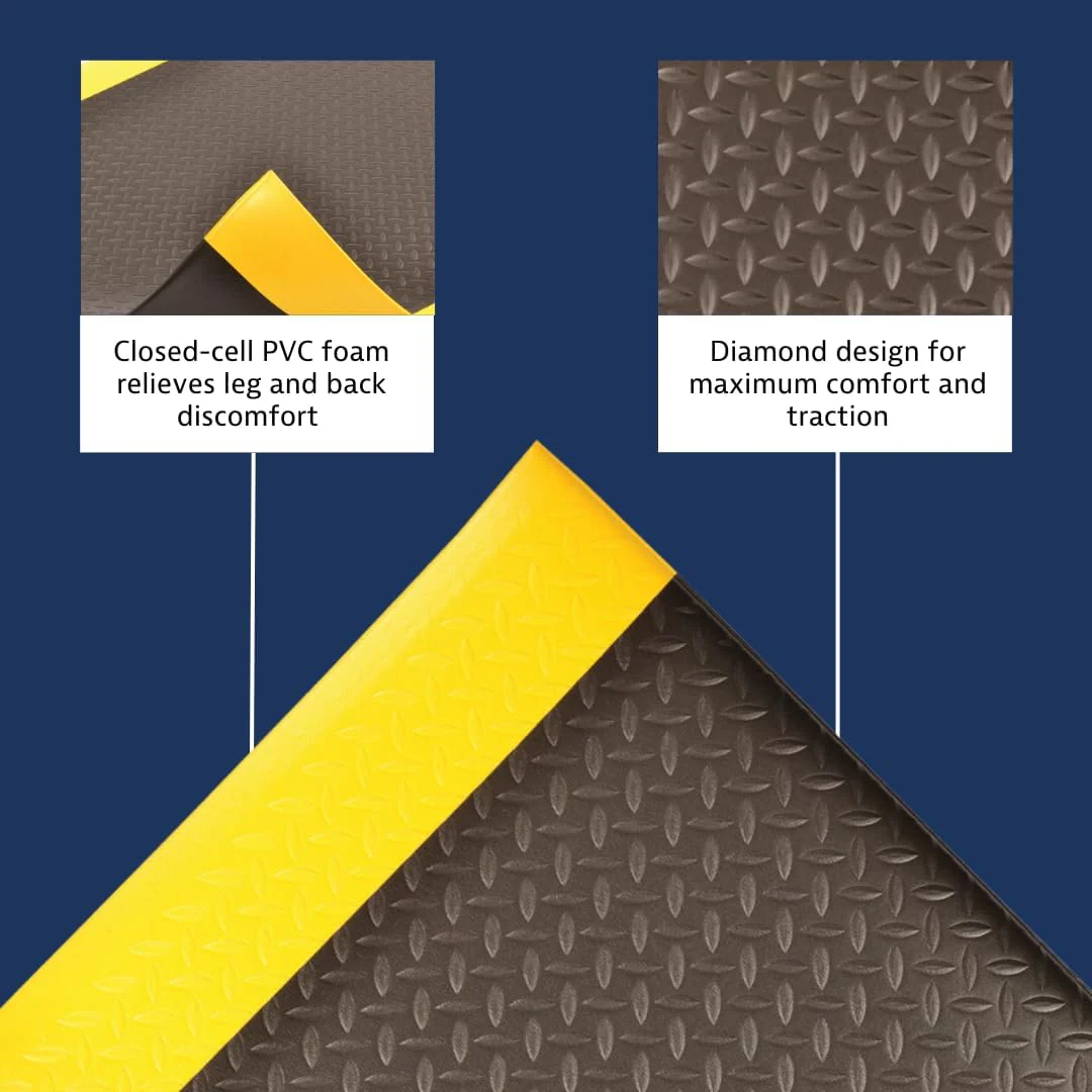 Notrax 419 Diamond Sof-Tred with Dyna-Shield 3' x 4' x 1/2" Anti Fatigue Mat, Slip Resistant Diamond Textured Surface, Ideal for Industrial and Commercial Workplaces, Black/Yellow, 419S0034BY Black/Yellow 3' x 4' x 1/2" Diamond Textured Surface - Image 5