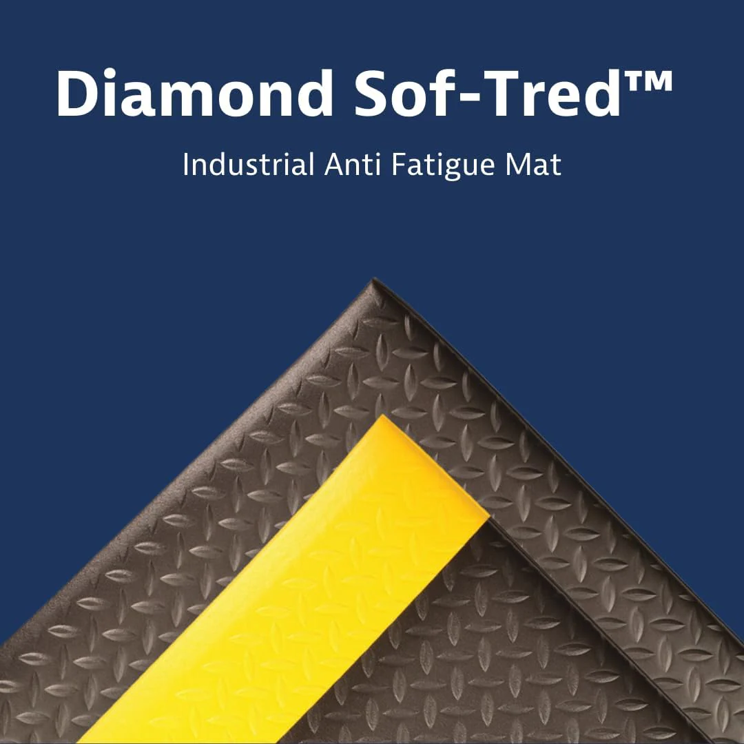 Notrax 419R0036BY 419 Diamond Sof-Tred with Dyna-Shield 3' x 60' x 1/2" Anti Fatigue Mat, Slip Resistant Diamond Textured Surface, Ideal for Industrial and Commercial Workplaces, Black/Yellow - Image 2