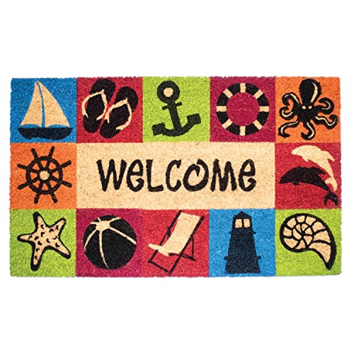 NoTrax, Welcome Beach, Vinyl-Backed Natural Coir Doormat, Entry Mat for Indoor or Outdoor Use, 18"x30", C12 (C12S1830WB)