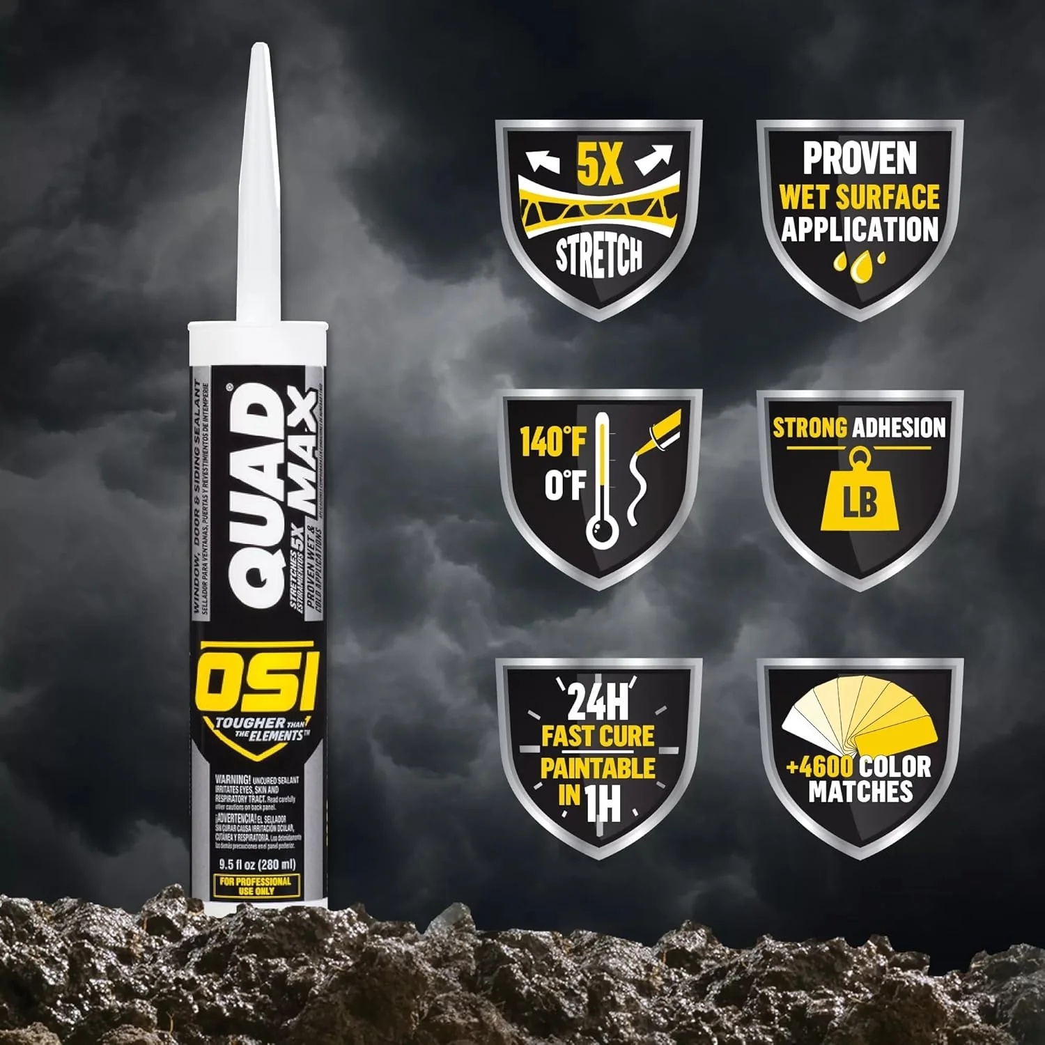 OSI 2445634 Quad Max Window, Door and Siding Sealant, Clear, 9.5 fl oz Cartridge (Pack of 12) - Image 5