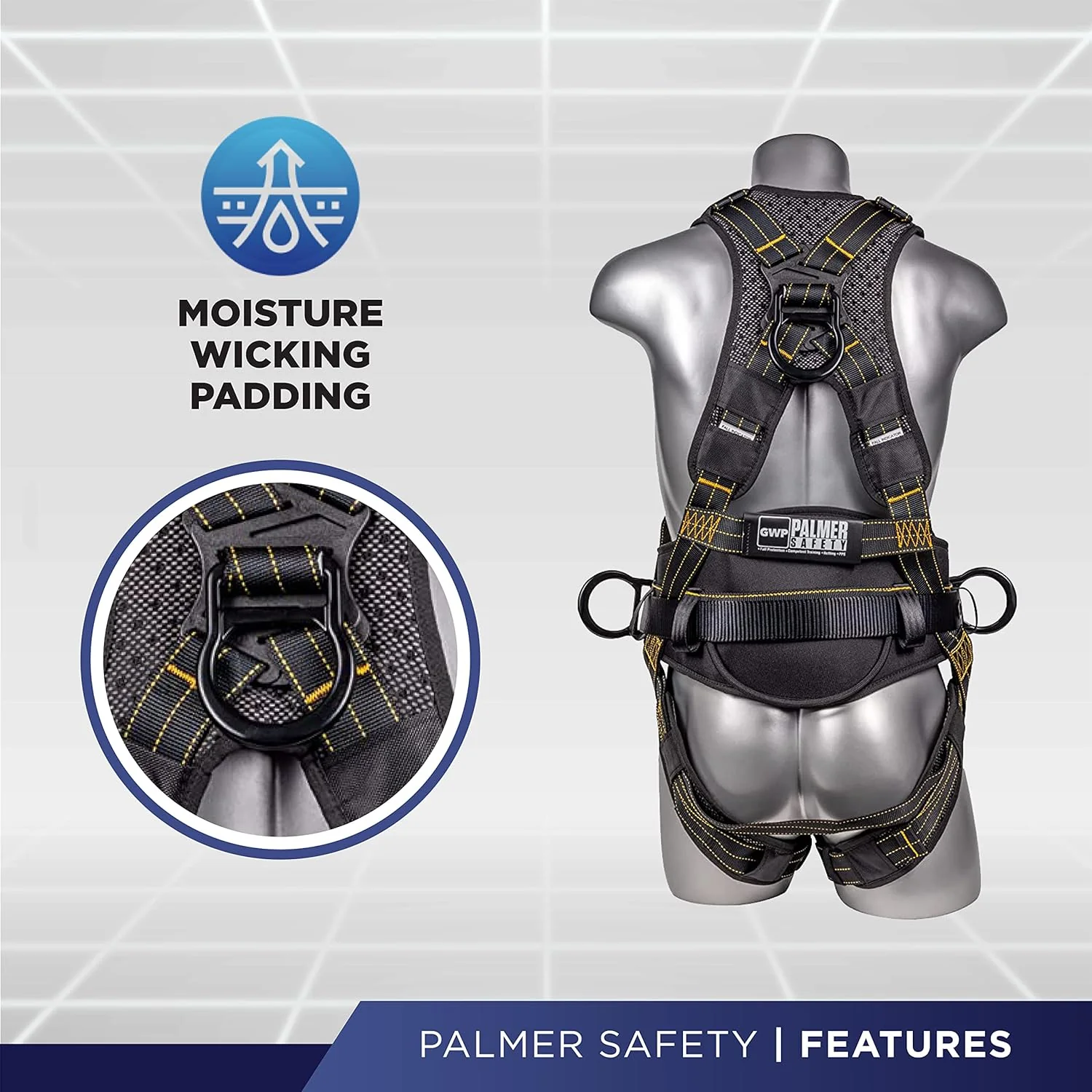 Palmer Safety Hammerhead 5pt Safety Harness Back Padded, QCB Chest, Tongue Buckel Legs Straps, Back & Side D-Rings - Image 5