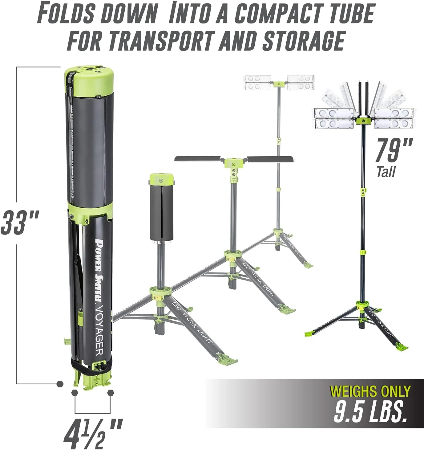 PowerSmith Voyager PVLR8000A 8000 Lumen Collapsible Cordless Tripod LED Work Light with Battery, Charger & Carry Bag Included. Optional 3-Way Power, Remote Control , Black - Image 3