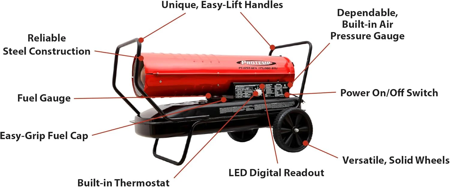 Protemp PT-220T-SDR 220,000 BTU Kerosene/Diesel Forced Air Heater With Thermostat - Image 6