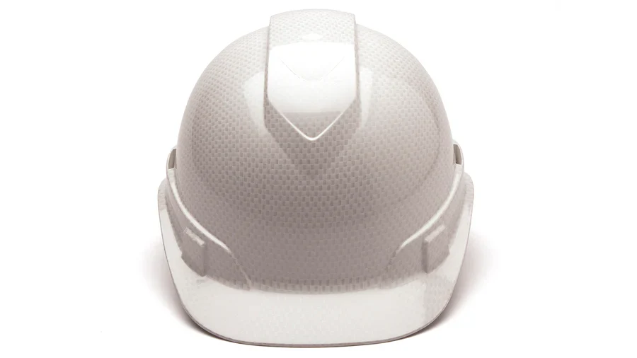 Pyramex Ridgeline Cap Style Hard Hat, Vented, 4-Point Ratchet Suspension, Shiny White Graphite Pattern - Image 2
