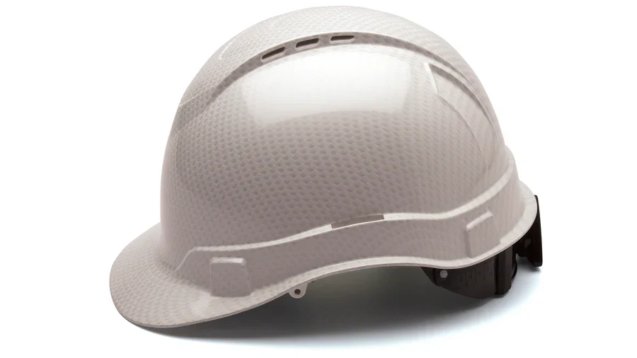 Pyramex Ridgeline Cap Style Hard Hat, Vented, 4-Point Ratchet Suspension, Shiny White Graphite Pattern - Image 3