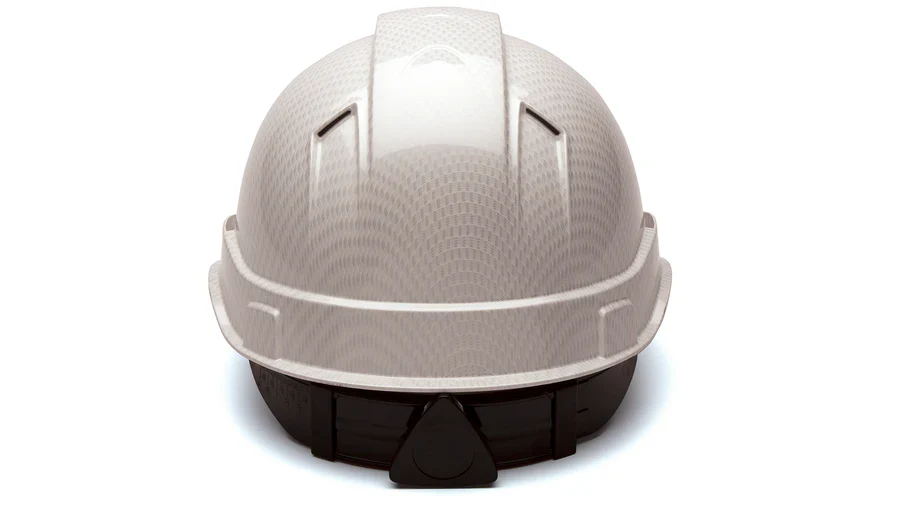 Pyramex Ridgeline Cap Style Hard Hat, Vented, 4-Point Ratchet Suspension, Shiny White Graphite Pattern - Image 4