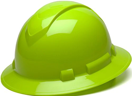 Pyramex Ridgeline Full Brim Hard Hat 4-Point Ratchet Suspension (Hi-Vis Lime)