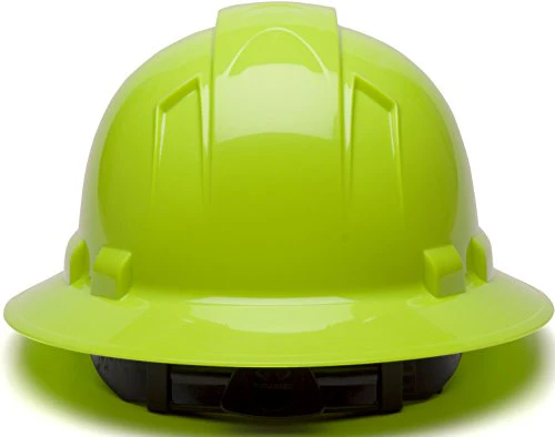 Pyramex Ridgeline Full Brim Hard Hat 4-Point Ratchet Suspension (Hi-Vis Lime) - Image 4