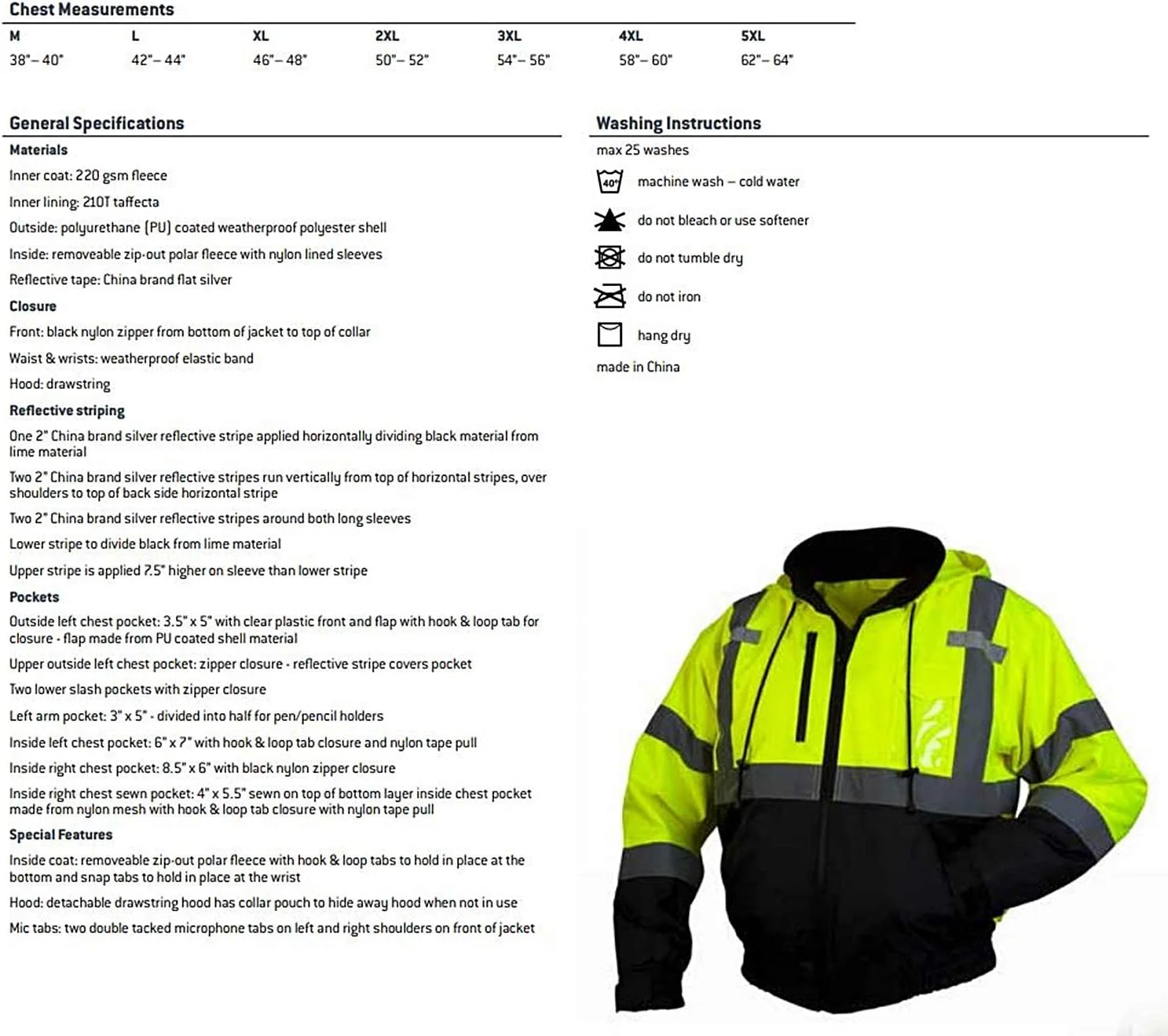 Pyramex RJ31 Series Unisex Waterproof Class 3 Fleece Bomber Safety Jacket, Hi Vis Orange, Size Large - Image 6