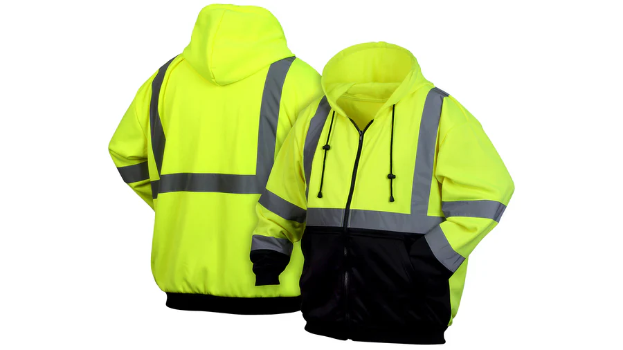 Pyramex Series Sweatshirts Hi-Vis Lime Zipper Safety Sweatshirt With Black Bottom - Size Small, Hi Vis Lime - Image 3