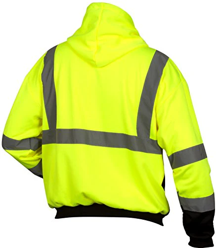 Pyramex Hi-Vis Lime Safety Zipper Sweatshirt with Black Bottom - Image 2