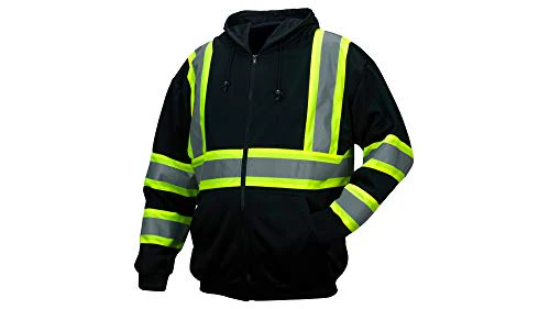 Pyramex Safety RSZH34 Series Enhanced Visibility Black Sweatshirt ANSI Type 0 Class 1 with reflective contrasting tape, small