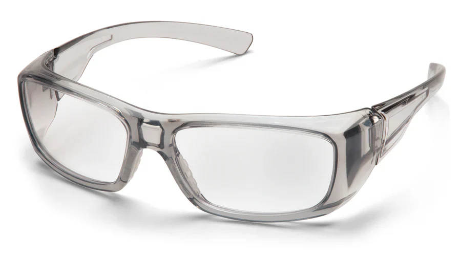 Pyramex +1.5 Clear Safety Reader Glasses, Scratch-Resistant, Gray Frame