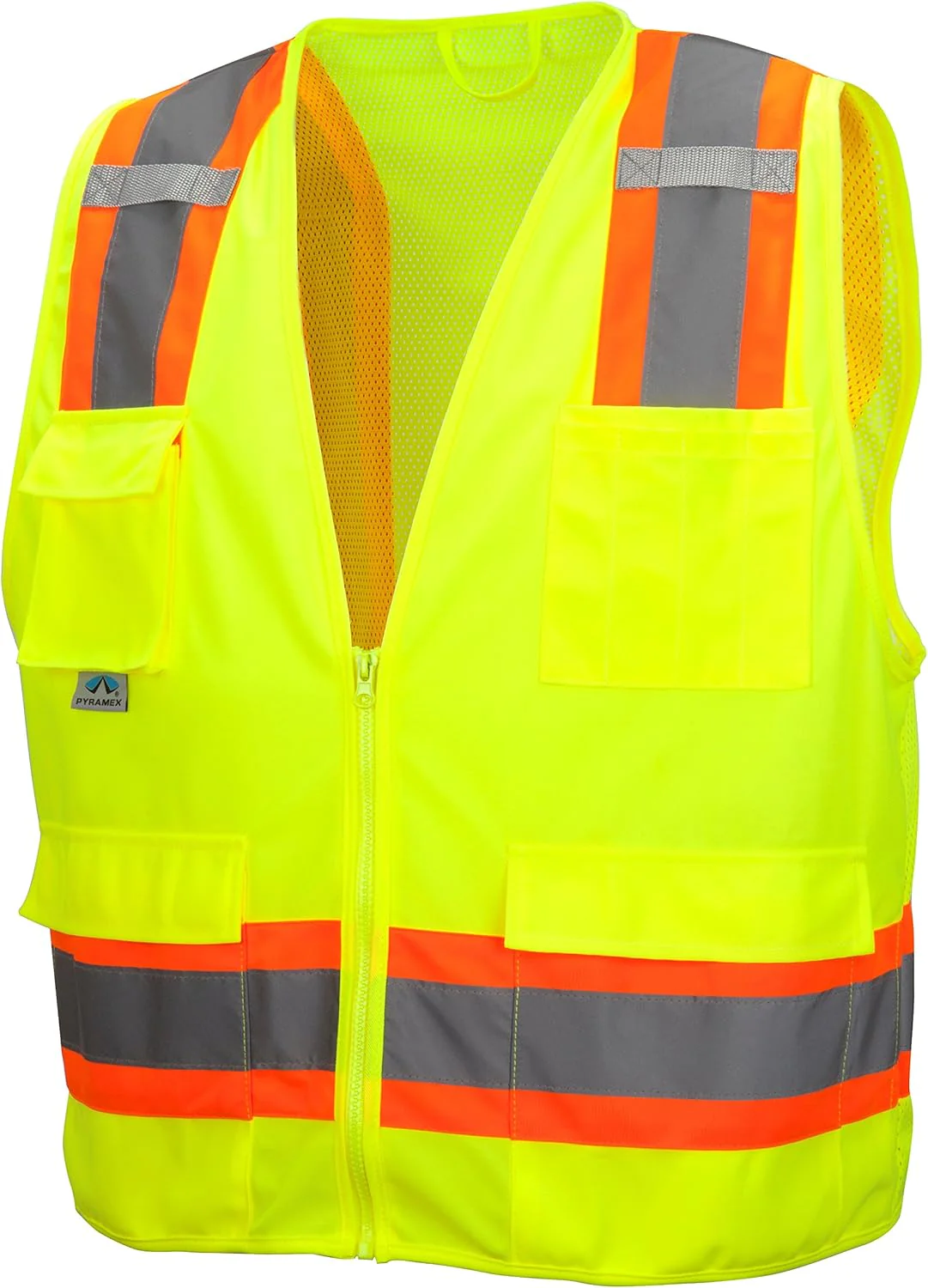 Pyramex Class 2 Surveyor's Safety Vest with 6 Pockets, Hi-Vis Lime, 4XL - Image 2