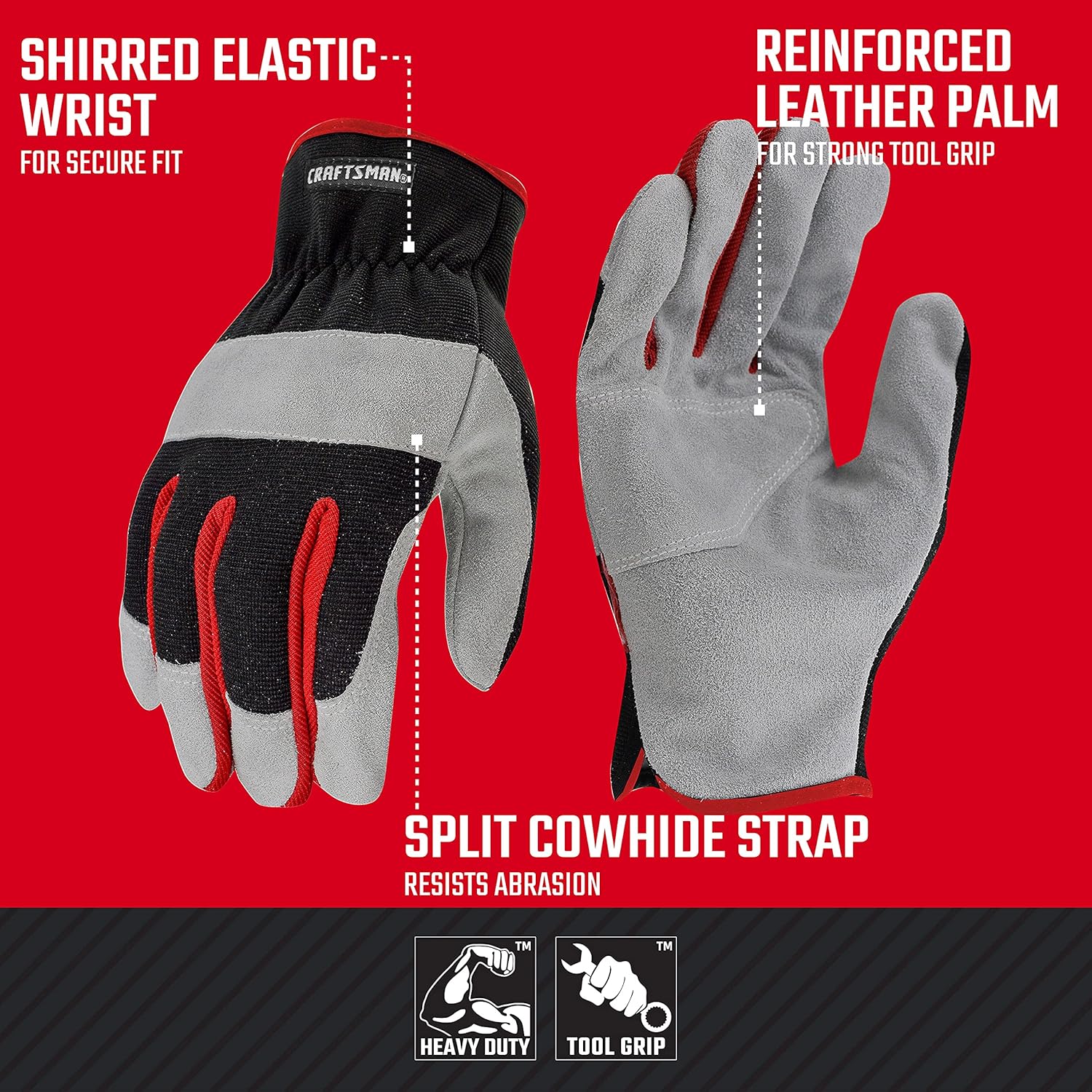 Radians CMXPGRA216L Craftsman Performance Hybrid Leather Work Glove, Red, Large (Pack of 1 Pair) - Image 2