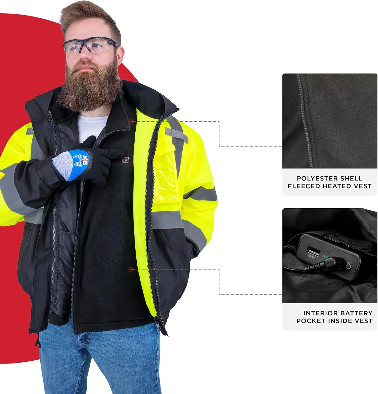 Radians (RHG-SJ13G-XL) Heated Apparel - Jackets, Hi-Vis Green, X-Large - Image 5