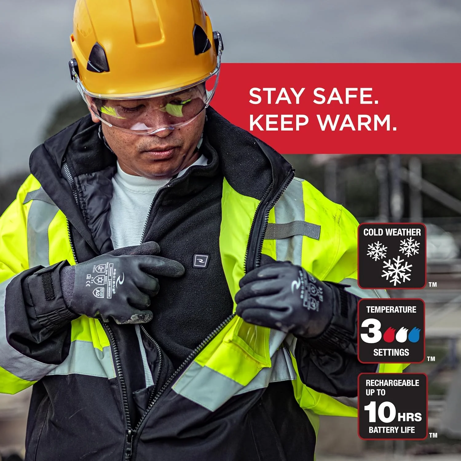 Radians (RHG-SJ13G-M) Heated Apparel - Jackets, Hi-Vis Green, Medium - Image 3