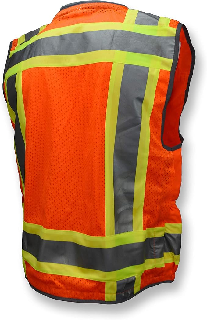 Radians SV55 Class 2 Heavy Woven Two Tone Engineer Vest with Padded Neck to Support Extra Weight in Cargo Pockets, Orange, Medium - Image 3