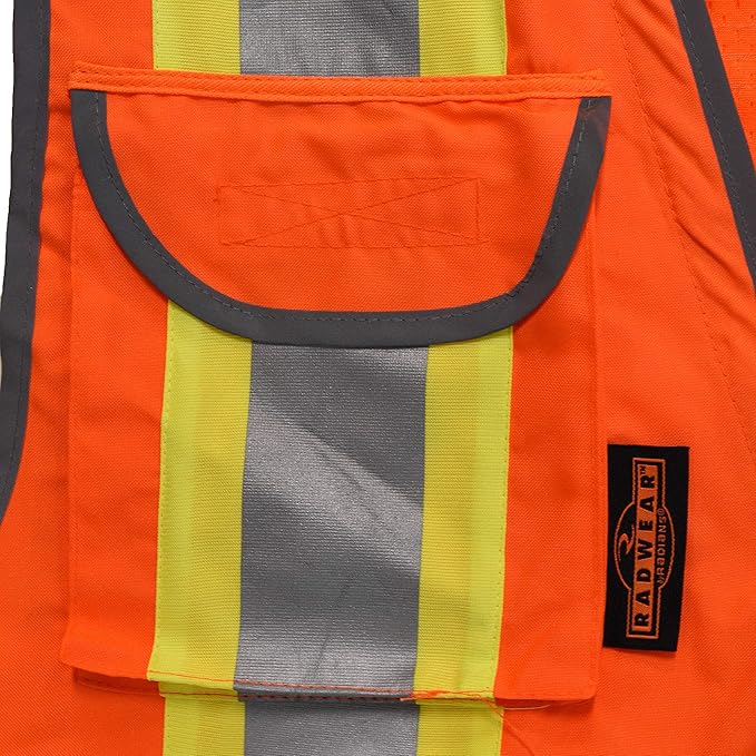 Radians Class 2 Heavy Woven Two-Tone Engineer Vest with Padded Neck to Support Extra Weight in Cargo Pockets, Orange, X-Large - Image 4