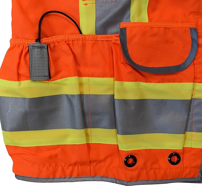 Radians Class 2 Heavy Woven Two-Tone Engineer Vest with Padded Neck to Support Extra Weight in Cargo Pockets, Orange, X-Large - Image 5