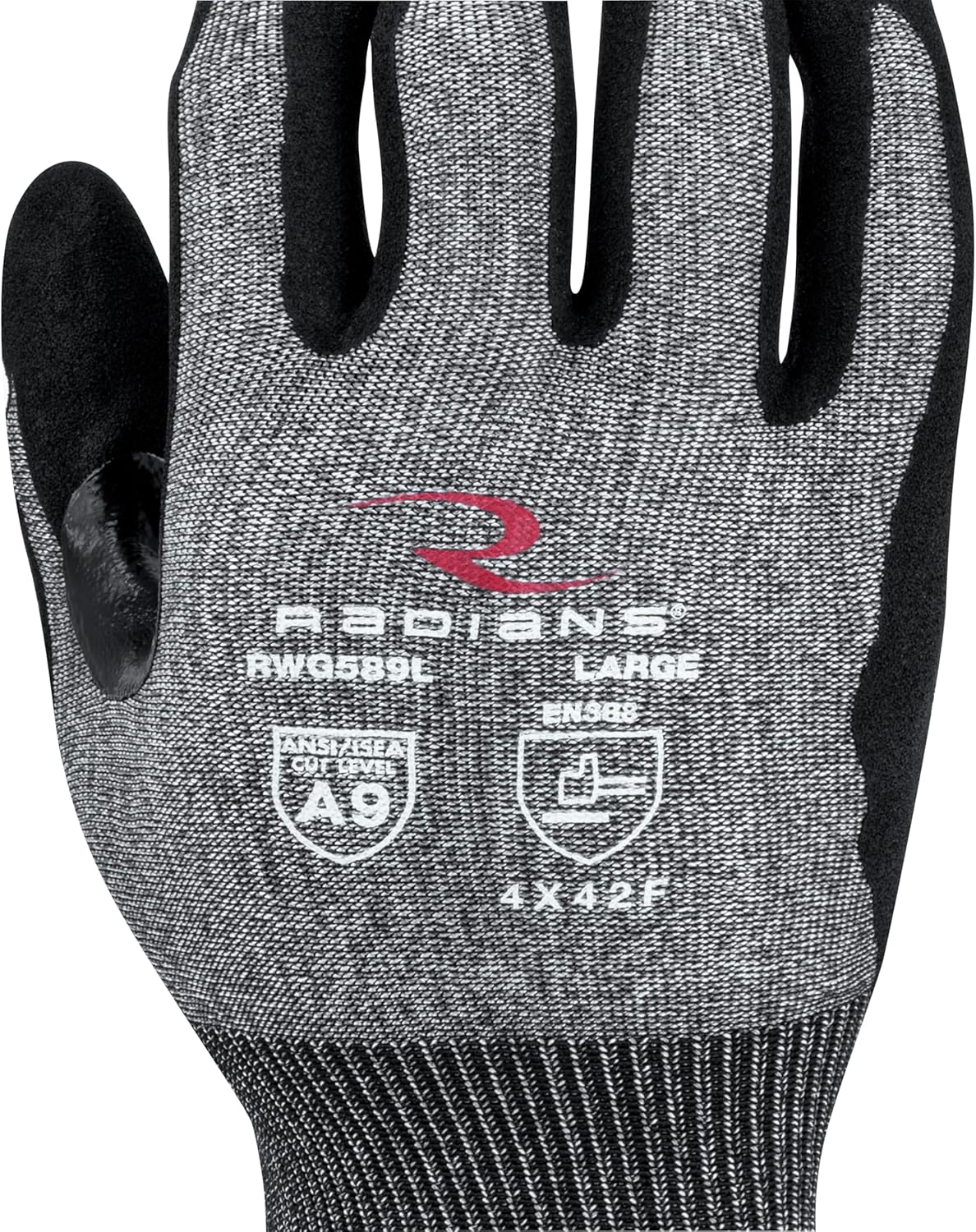 Radians RWG589M Unisex Touchscreen Cut Level A9 Sandy Foam Nitrile Coated Cut Resistant Work Glove, Gray Shell/Black Palm, Medium - Image 4
