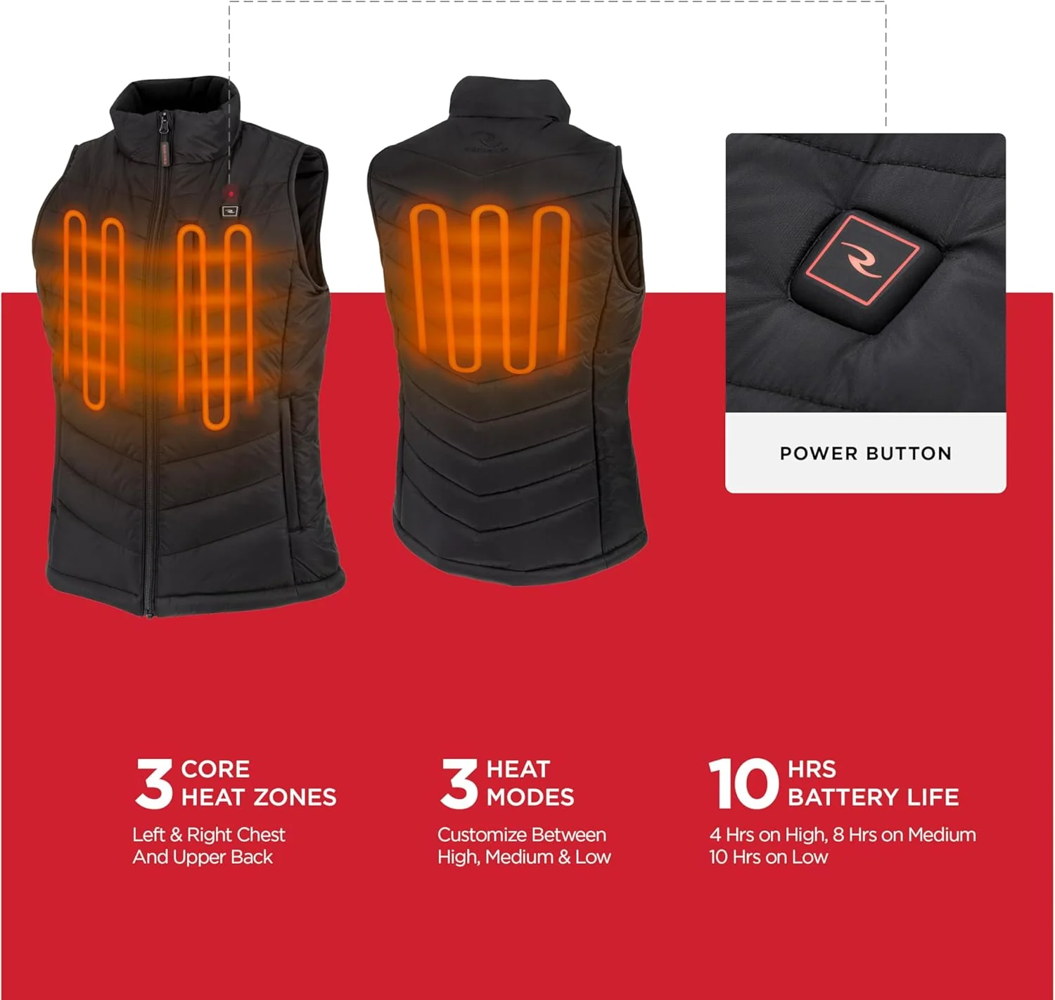 Radians (RHG-V201B-XL) Womens Heated Puffer Vest Kit with Battery, Black, X-Large - Image 4