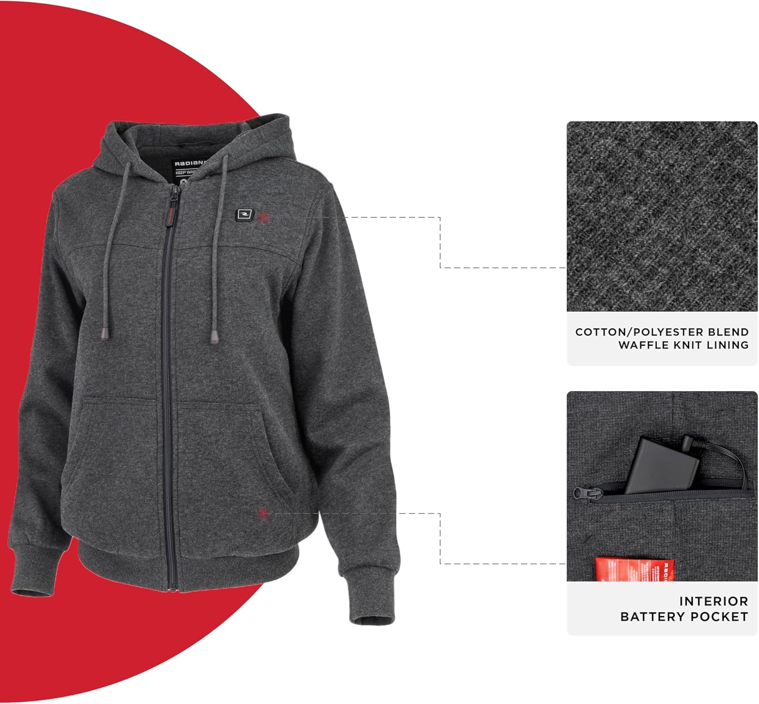 Radians (RHG-H301HG-XS) Women's Heated Apparel - Jackets, Heather Gray, X-Small - Image 5