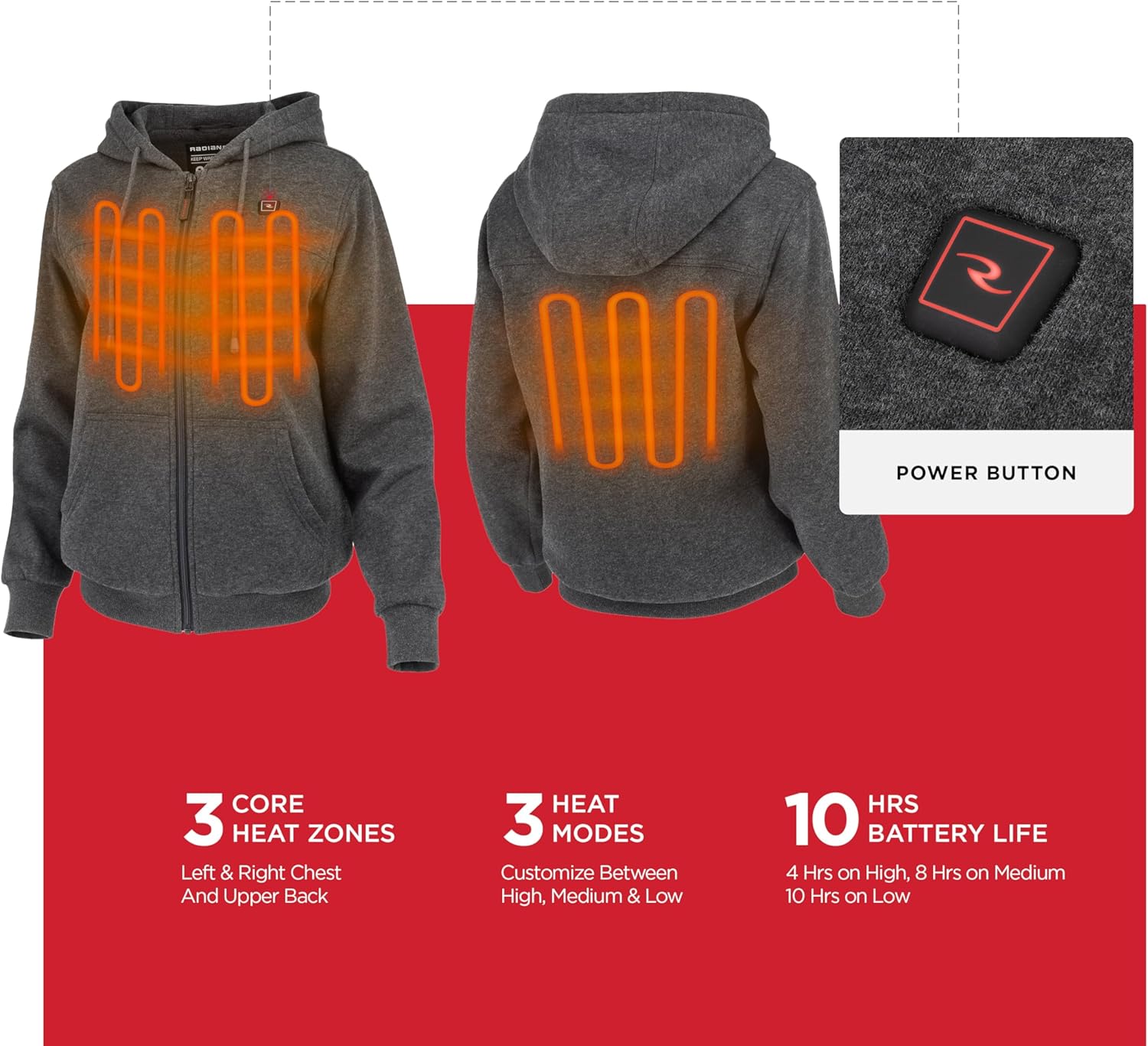 Radians (RHG-H301HG-S) Women's Heated Apparel - Jackets, Heather Gray, Small - Image 4