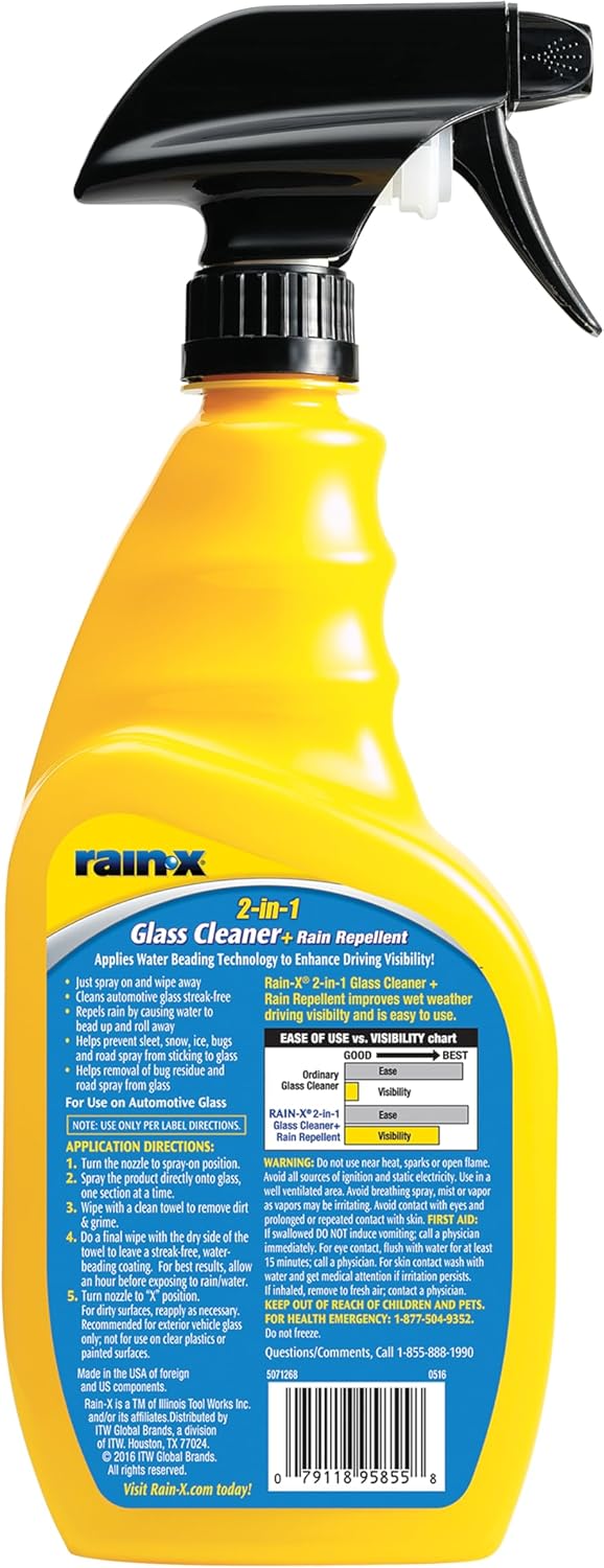 Rain-X 5071268-2 2-in-1 Glass Cleaner and Rain Repellant, 23 oz. (Pack of 2) - Image 2