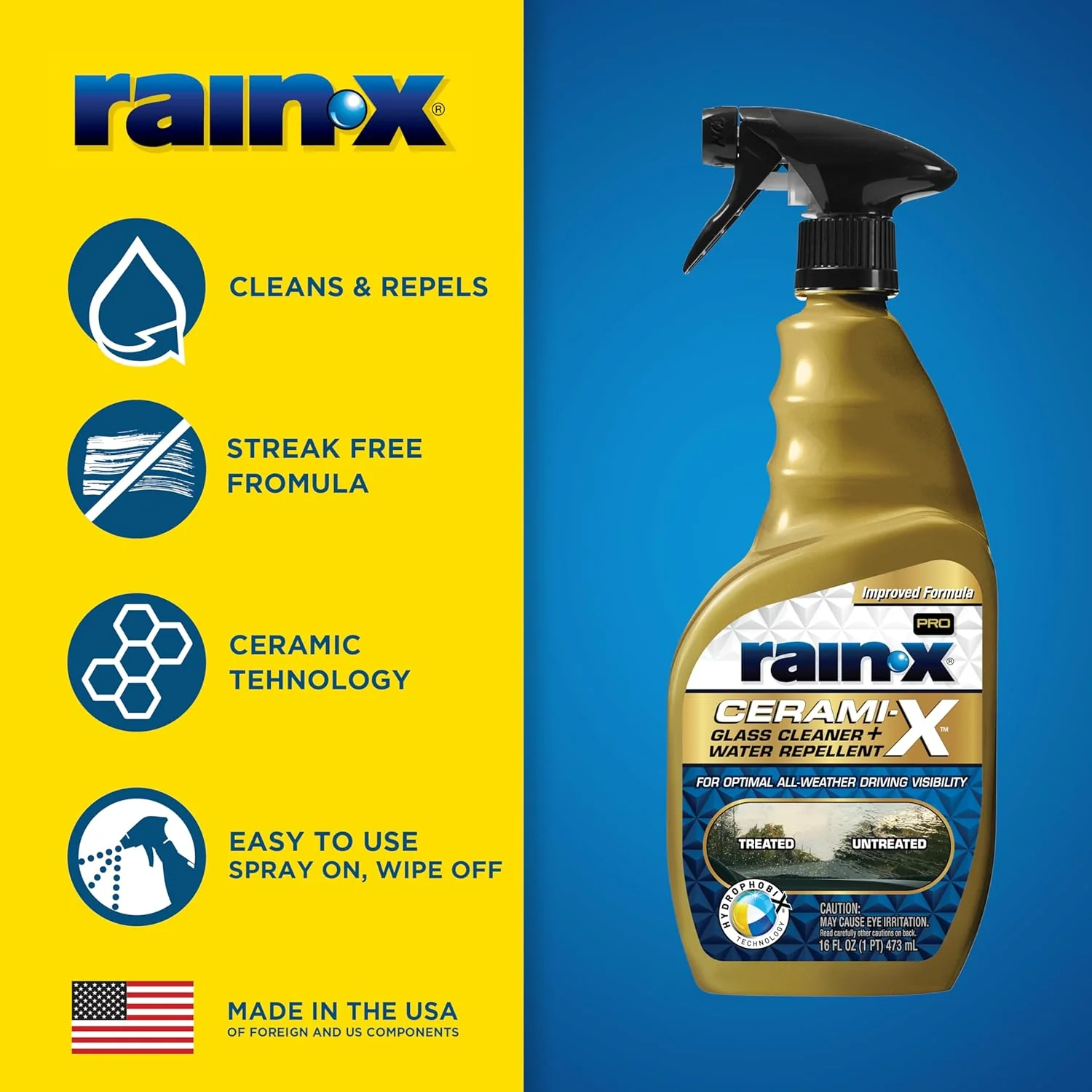 Rain-X 630178 Cerami-X Glass Cleaner + Water Repellent, Cleaning Effectively While Remaining Streak Free, Protecting Against Contaminants and Stains 16 Fl Oz (Pack of 1) - Image 3