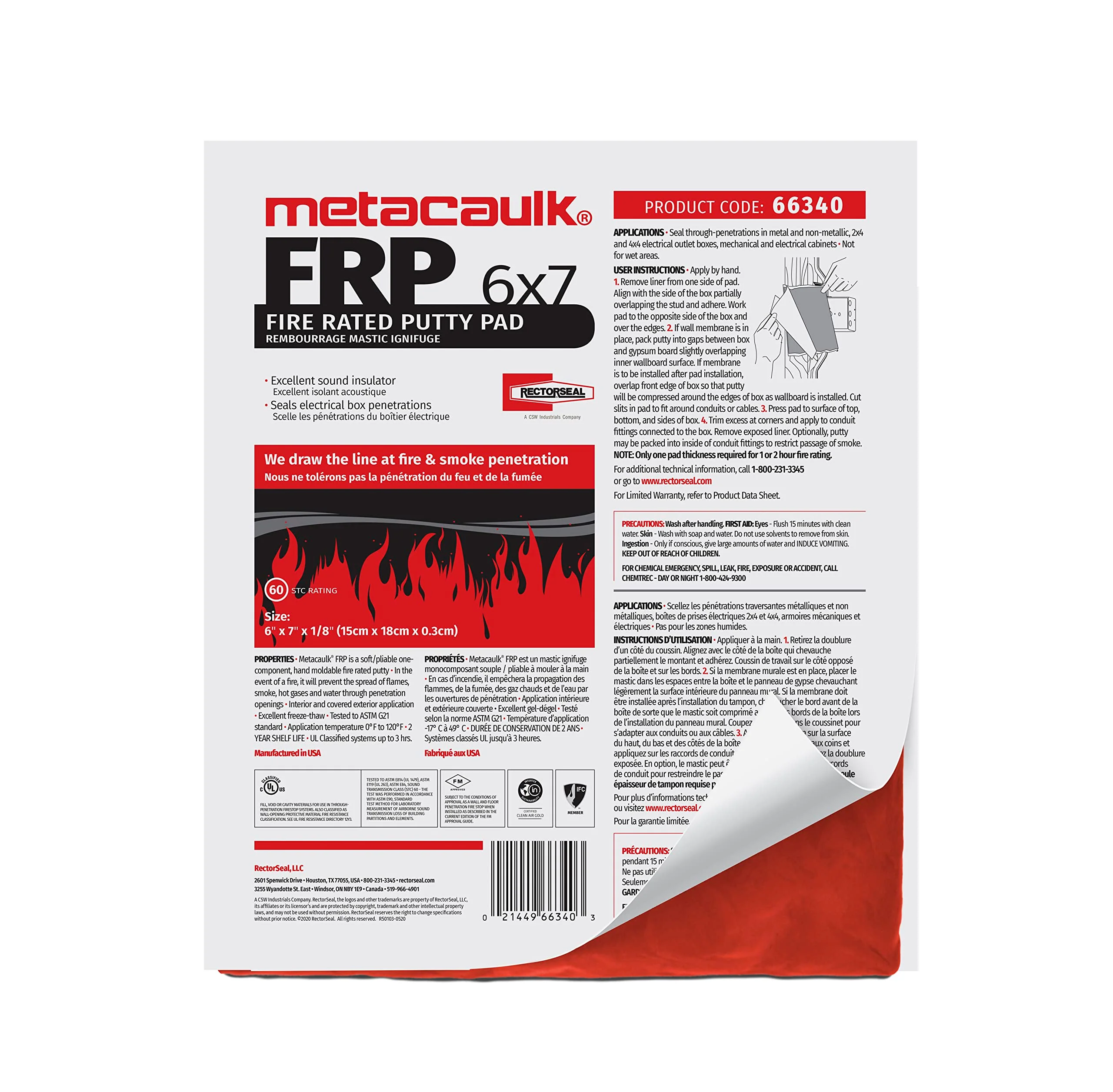 RectorSeal 66340 Metacaulk Firestop 6" X 7" Putty Pads