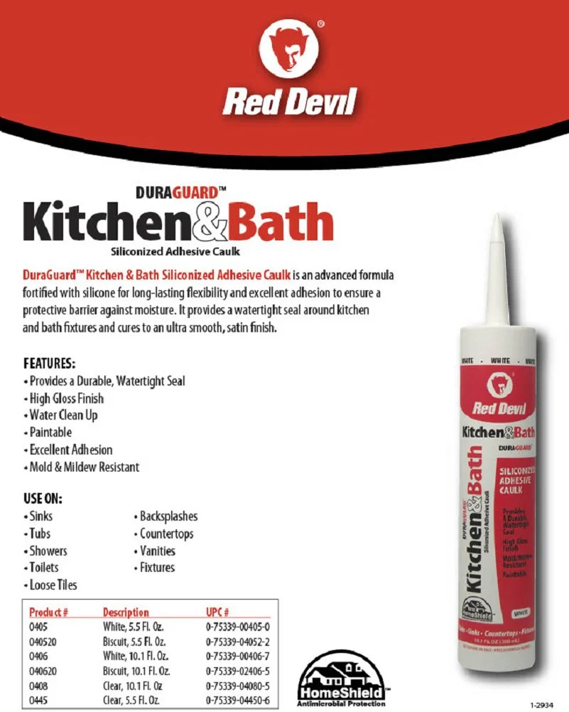 Red Devil 040520 Duraguard Kitchen & Bath Siliconized Acrylic Caulk, 5.5 oz. Squeeze Tube (Pack of 12) - Image 4