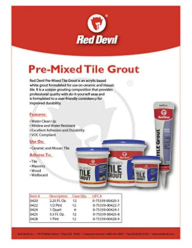 Red Devil 0422 Pre-Mixed Tile Grout, 1/2 Pint , White - Image 2