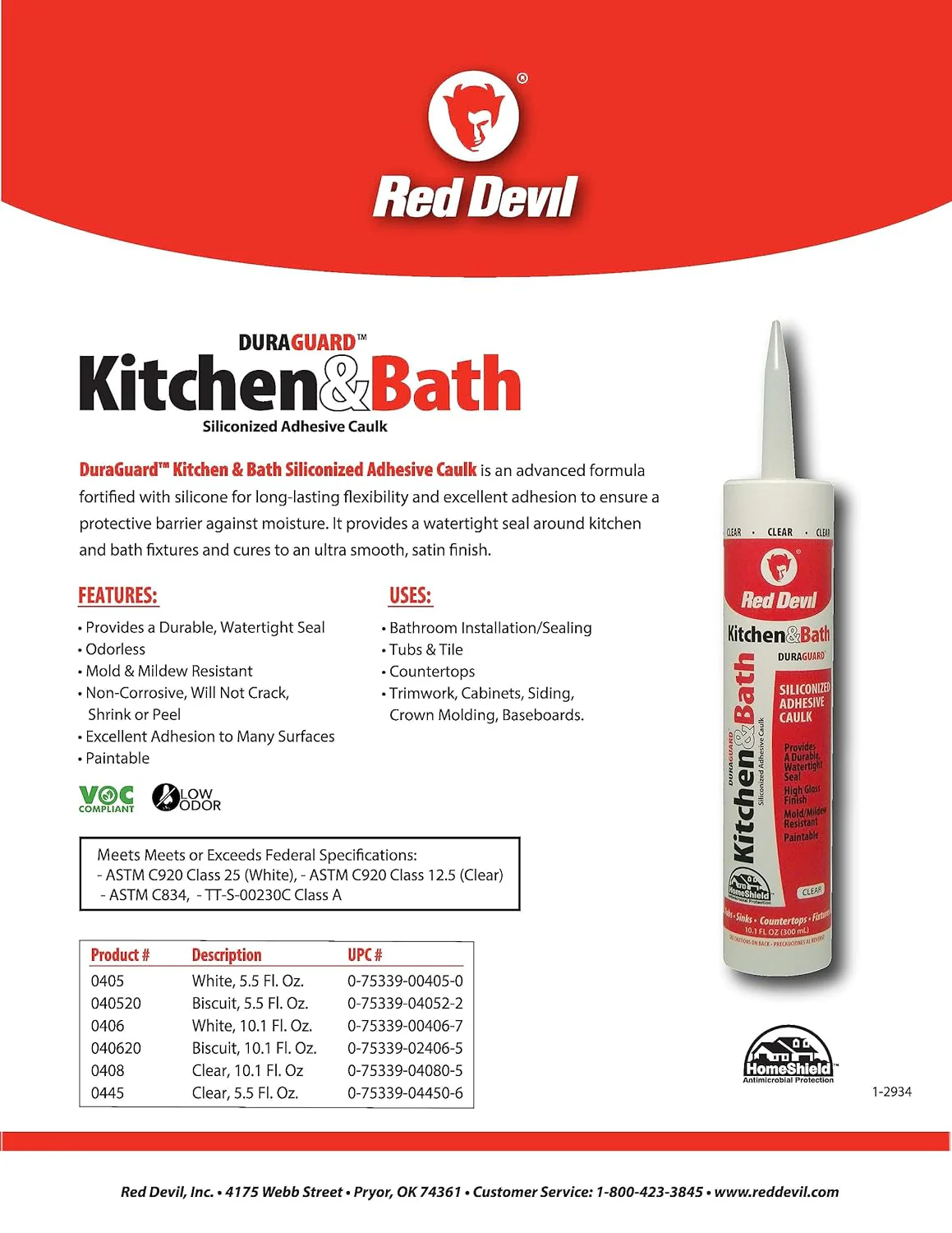 Red Devil 0445 Silicone Acrylic Caulk & Sealant, 100% Waterproof, 5.5 oz, Clear (Pack of 1) - Image 4