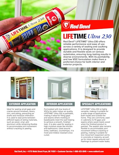 Red Devil 077012 Lifetime Ultra Premium Elastomeric Acrylic Latex Sealant, White, 10.1 oz Pack of 12 - Image 2