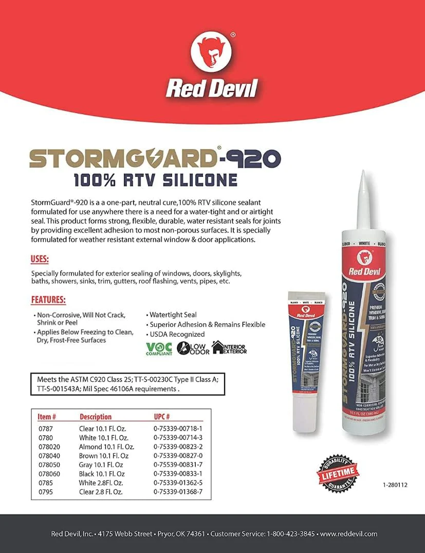 Red Devil 078060 StormGuard 920 100% RTV Silicone Window and Door Sealant, 10.1 oz. Tube, Black (Pack of 12) - Image 4