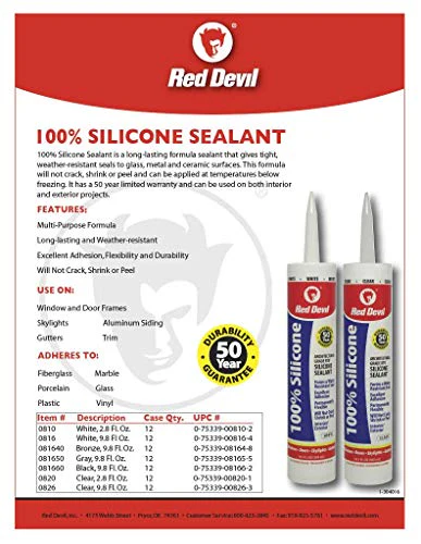 Red Devil 0826 100% Silicone Sealant Architectural Grade, Silicone Architectural Grade RTV Sealant, A Water-Resistant Adhesive for Interior and Exterior Use, 9.8 oz. Tube, Clear, 12 Pack - Image 2