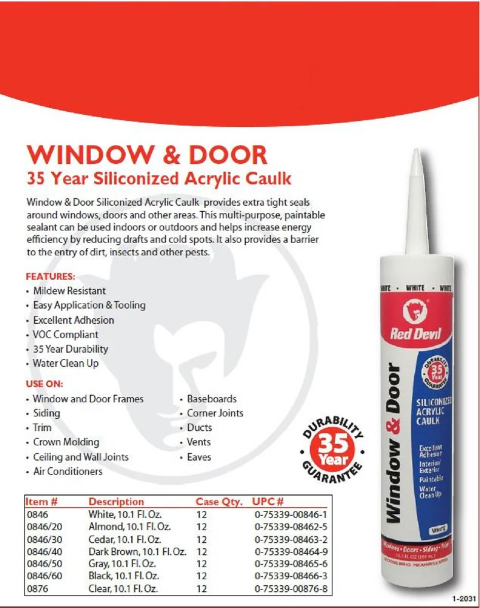 Red Devil 0846 Window & Door Siliconized Acrylic Caulk, White, 10.1 oz, Pack of 12 - Image 3