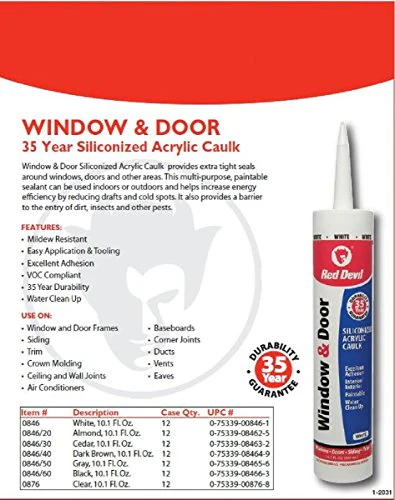 Red Devil 084650 Window & Door Silicone Acrylic Caulk & Sealant, Gray, 100% Waterproof, Paintable, 10.1 oz, Pack of 1, Made in USA - Image 2