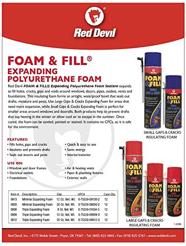 Red Devil 0908 Foam & Fill Large Gaps & Cracks Expanding Polyurethane Sealant, 8 oz, Off White, Case of 6 - Image 2