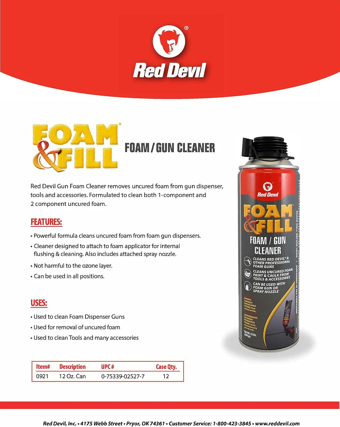 Red Devil 0921 Foam & Fill Foam Gun Cleaner, Clear - Image 3