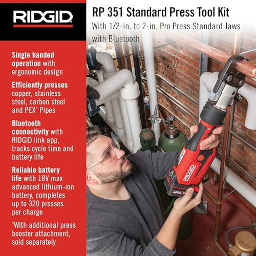 RIDGID 67178 Model RP 351 ProPress Standard Press Tool Kit with Battery, Charger, 1/2" to 2" Press Tool Jaws, and Carrying Case - Image 3