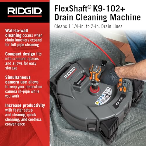 RIDGID 76193 FlexShaft K9-102+ Drain Cleaning Machine for 1 1/4-2" (32-50 mm) Pipes with 50' (15,2 m) 1/4" (6 mm) Cable and Kit - Image 2