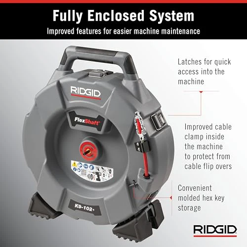 RIDGID 76193 FlexShaft K9-102+ Drain Cleaning Machine for 1 1/4-2" (32-50 mm) Pipes with 50' (15,2 m) 1/4" (6 mm) Cable and Kit - Image 6