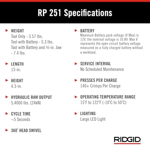 RIDGID 78148 RP 251 Press Tool Battery Kit with ProPress Jaws (1/2"-1 1/4") - Image 8