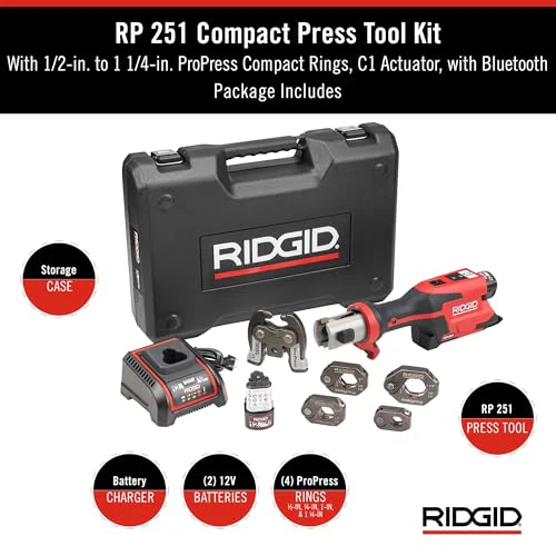 RIDGID 78198 RP 251 Press Tool Battery Kit with ProPress Rings (1/2"-1-1/4") and C1 Actuator - Image 2