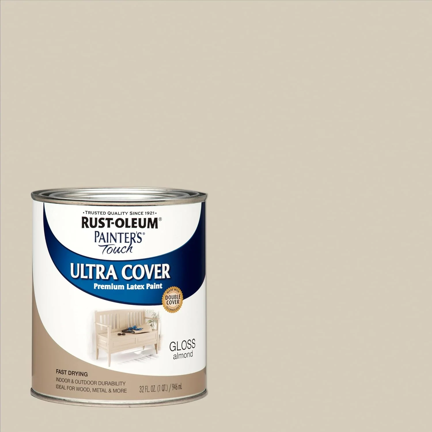 Rust-Oleum 1994502 Almond Painters Touch 2X Ultra Cover Premium Latex Paint, Quart, Gloss Almond (Pack of 1) - Image 3