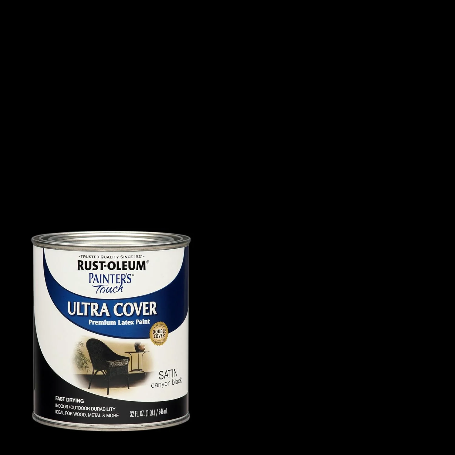 Rust-Oleum 267332 Canyon Black Painters Touch 2X Ultra Cover Premium Latex Paint, Satin Canyon Black, 1 Quarts (Pack of 1) - Image 2